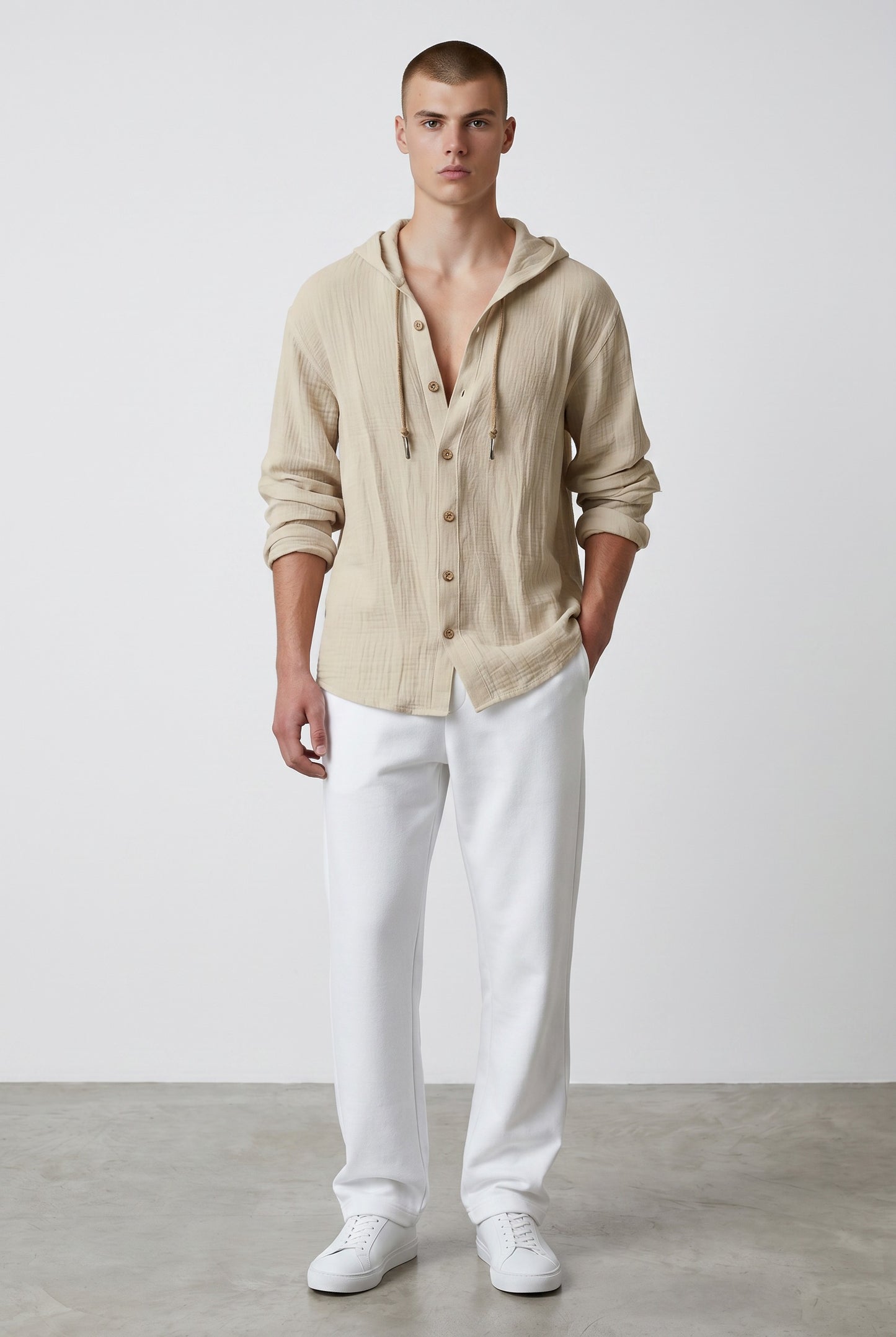 Camisa Casual de Hombre en Algodón y Lino con Capucha – Estilo Primavera/Verano