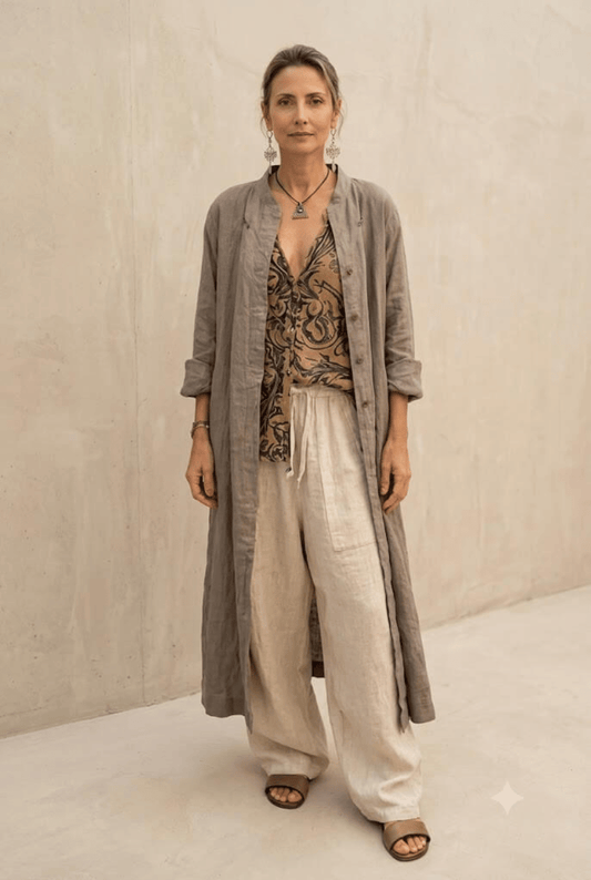Elena | Conjunto de 3 piezas con pantalón de pierna ancha y cárdigan