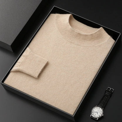 Jersey de Cachemir 100% para Hombre – Cuello Medio Alto, Tejido Fino y Estilo Casual Premium