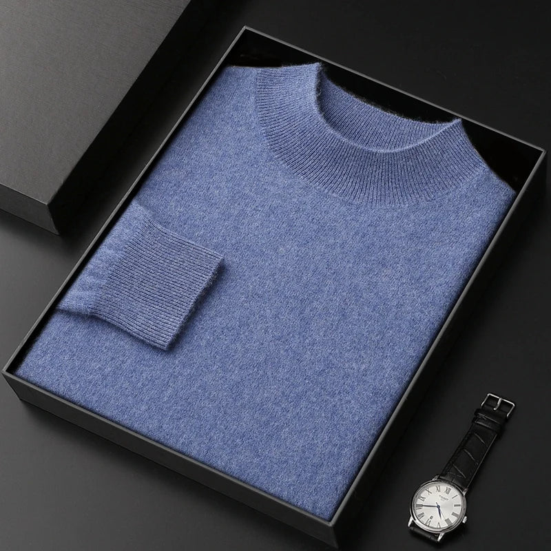 Jersey de Cachemir 100% para Hombre – Cuello Medio Alto, Tejido Fino y Estilo Casual Premium