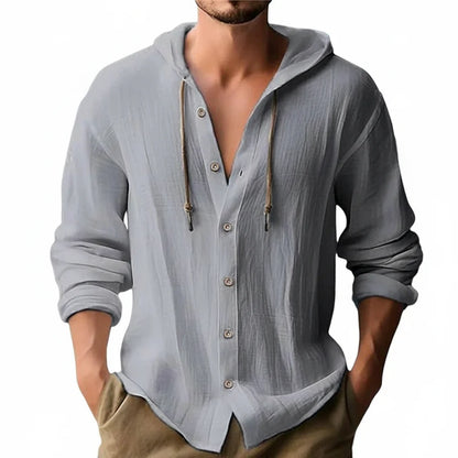 Camisa Casual de Hombre en Algodón y Lino con Capucha – Estilo Primavera/Verano