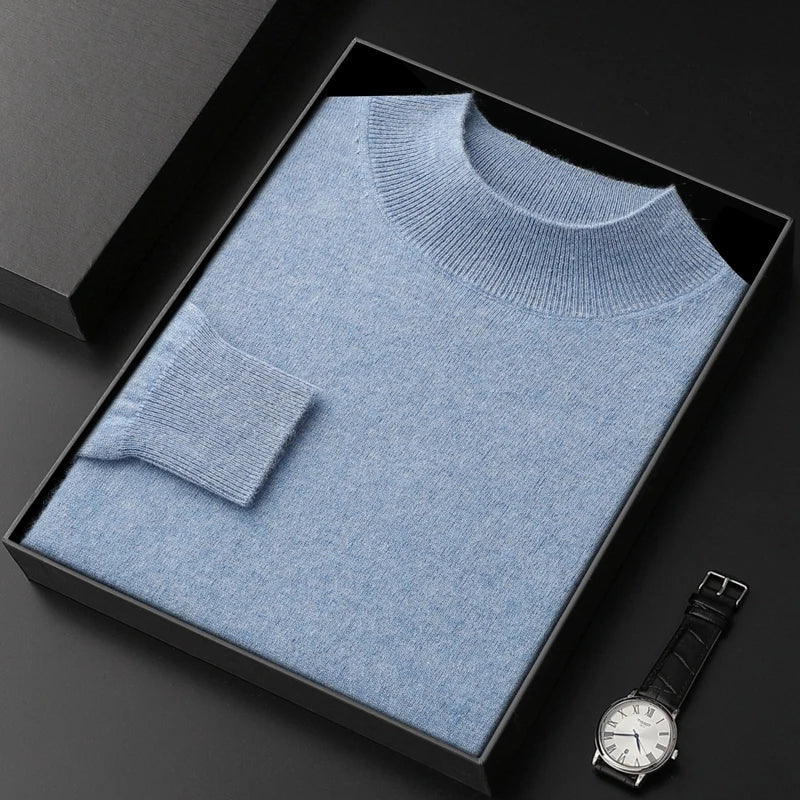 Jersey de Cachemir 100% para Hombre – Cuello Medio Alto, Tejido Fino y Estilo Casual Premium