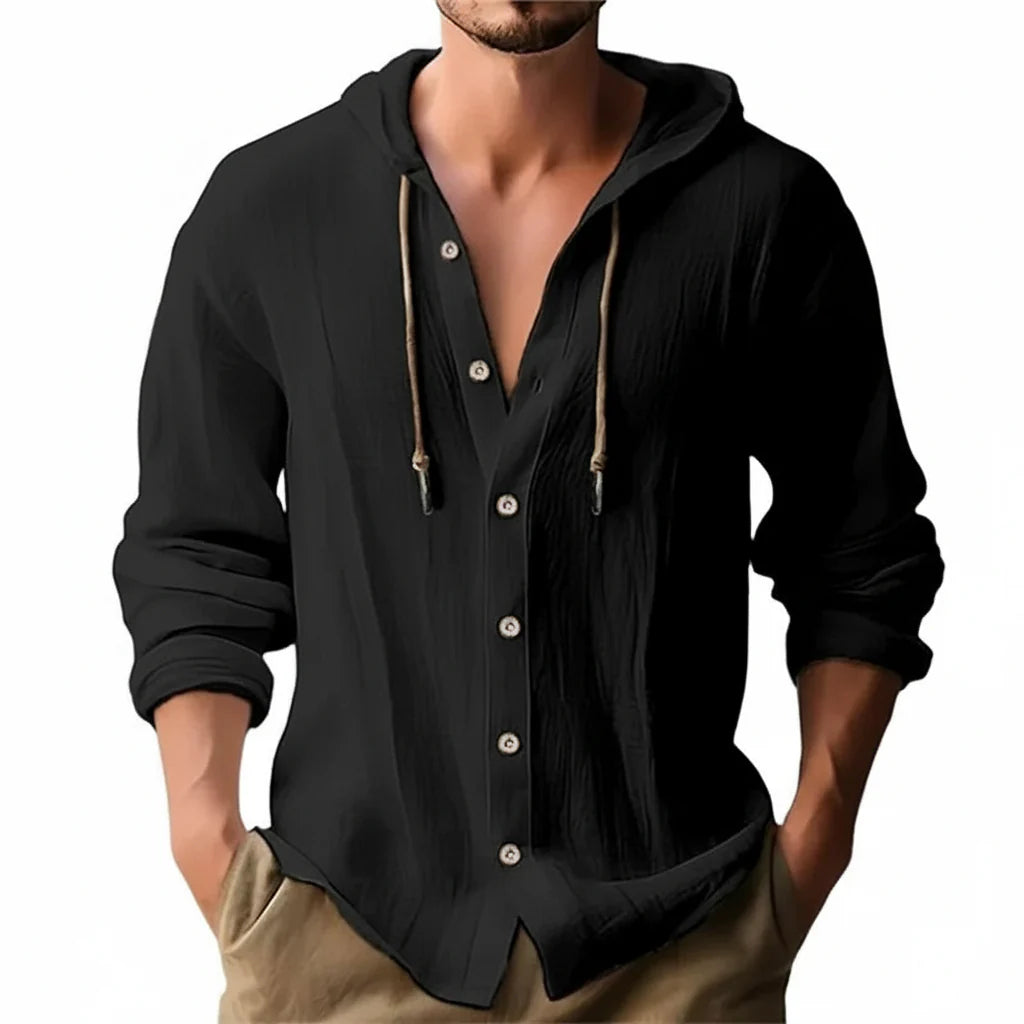 Camisa Casual de Hombre en Algodón y Lino con Capucha – Estilo Primavera/Verano