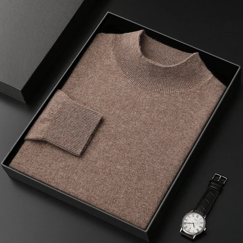 Jersey de Cachemir 100% para Hombre – Cuello Medio Alto, Tejido Fino y Estilo Casual Premium