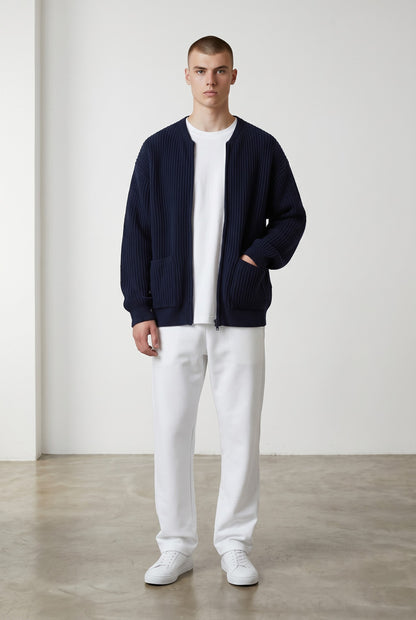 Cárdigan Slim para Hombre con Cremallera – Estilo Otoño/Invierno