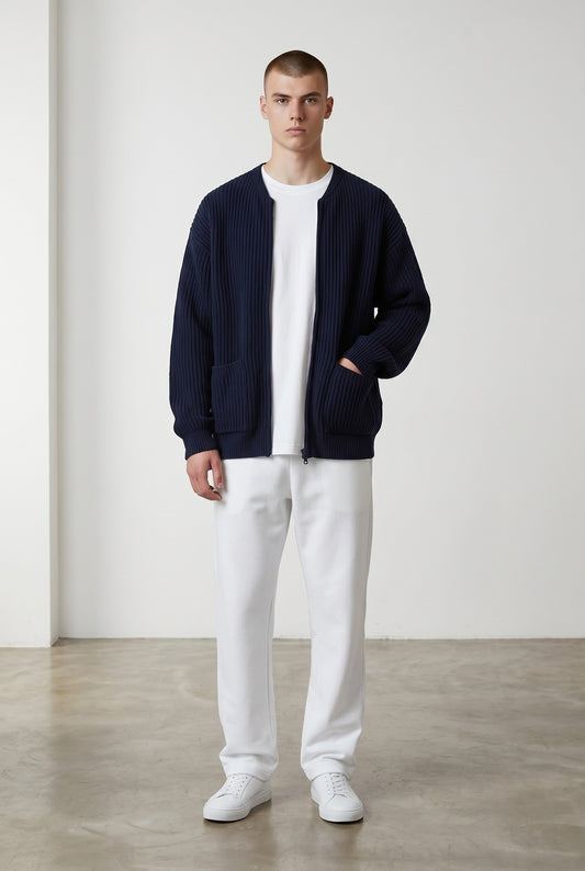 Cárdigan Slim para Hombre con Cremallera – Estilo Otoño/Invierno